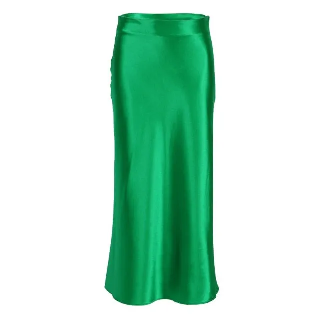 Women's Office Fashion Designer Satin Skirts (Midi)