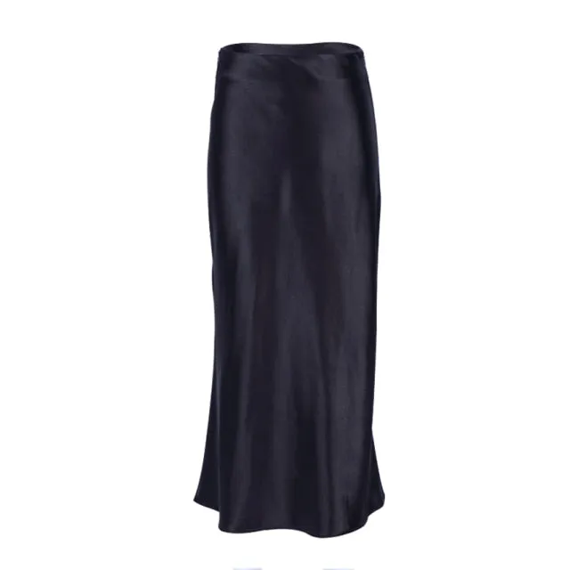 Women's Office Fashion Designer Satin Skirts (Midi)