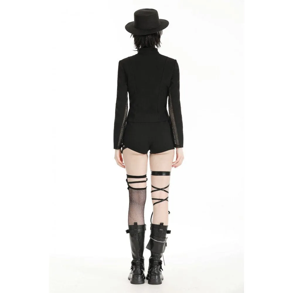 Women's Punk Stand Collar Mesh Splice Jacket